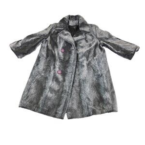 Vtg 1950s 1960s Women's Gray LG XL Silver Faux Fur Persian Lamb Coat Half Sleeve